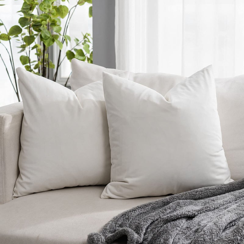 QUAFOO Cream White Couch Velvet Throw Pillow Covers 24x24 inch Set of 2 with Zipper Decorative Luxury Soft Solid Rectangle Cushion Covers Case for Sofa Bed Living Room Car - Image 1